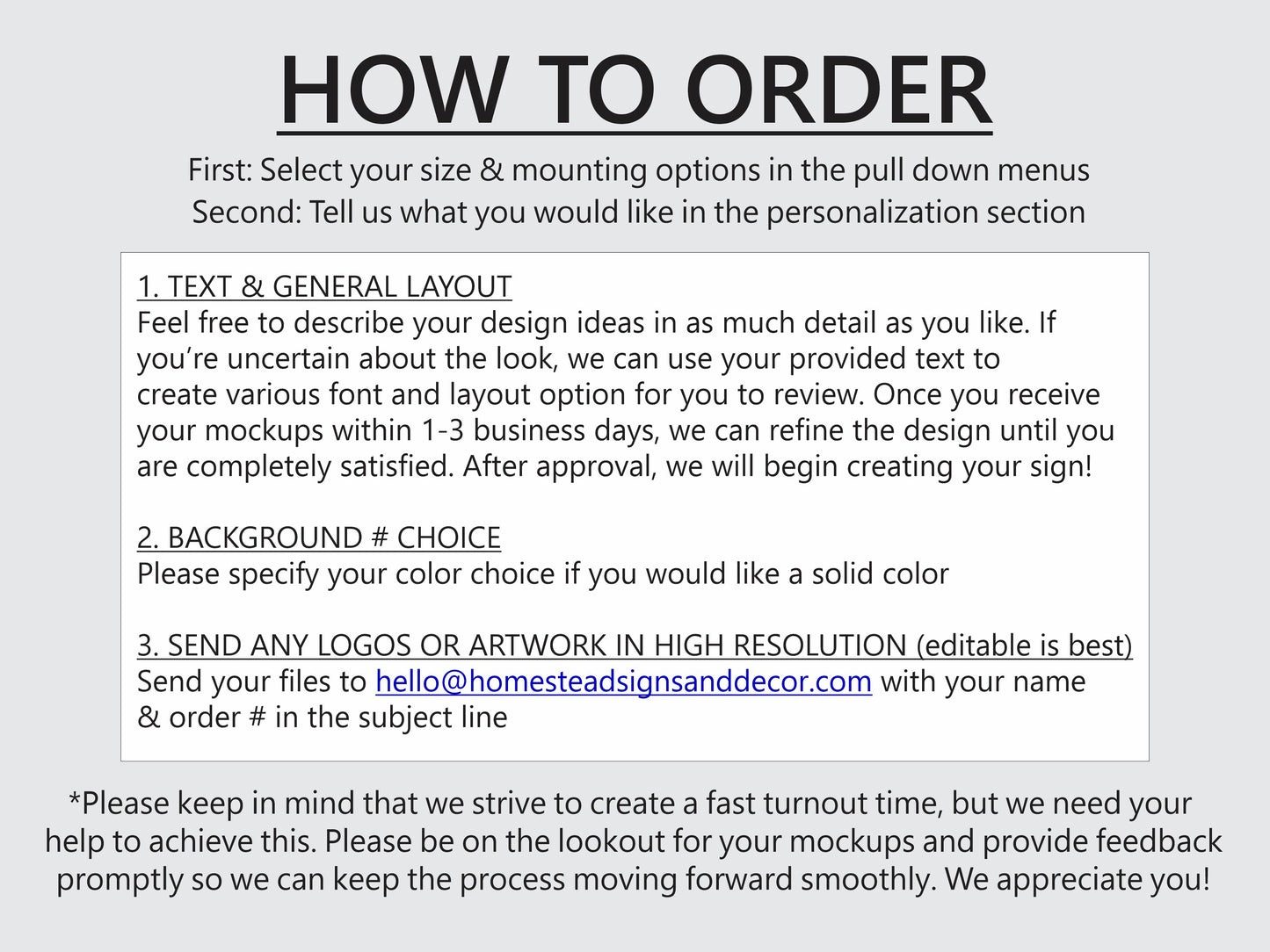 a page describing how to order