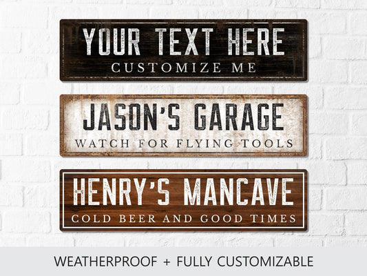 Custom Garage Sign, Custom Metal Sign, Metal Personalized Sign, Rustic Masculine Sign, Weatherproof Outdoor Decor, Gift for Him, Mancave